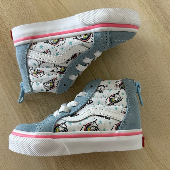 Vans Sk-8 Hi Zip I Love Unicorns Toddler Girl Blue Suede Hi Top Shoes Size 4 - Picture 5 of 9